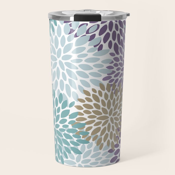Floral Blooms, Purple, Teal, Gold Travel Mug Gallery Image 1