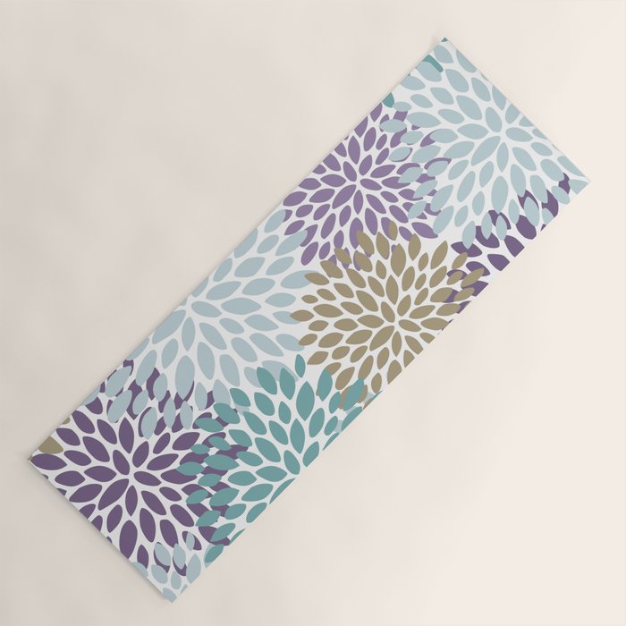 Floral Blooms, Purple, Teal, Gold Yoga Mat Gallery Image 1