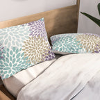 Floral Blooms, Purple, Teal, Gold Pillow Sham Gallery Image 2