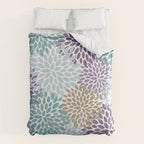 Floral Blooms, Purple, Teal, Gold Duvet Cover Gallery Image 6