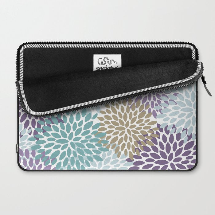 Floral Blooms, Purple, Teal, Gold Laptop Sleeve Gallery Image 2