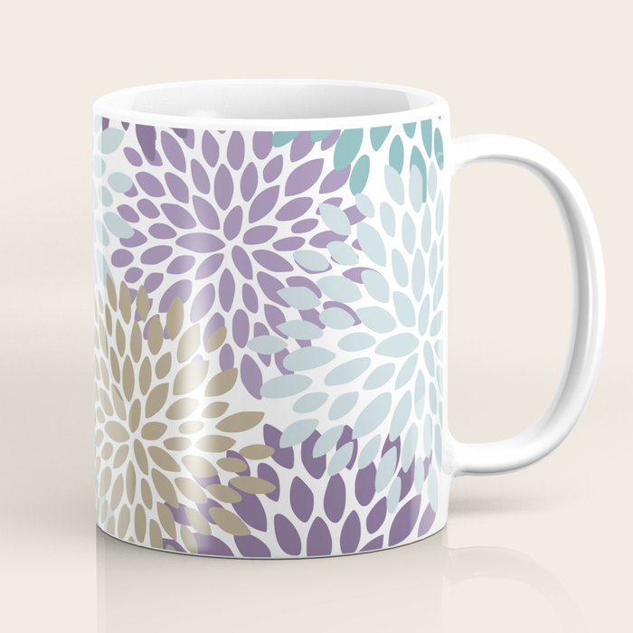 Floral Blooms, Purple, Teal, Gold Coffee Mug Gallery Image 1