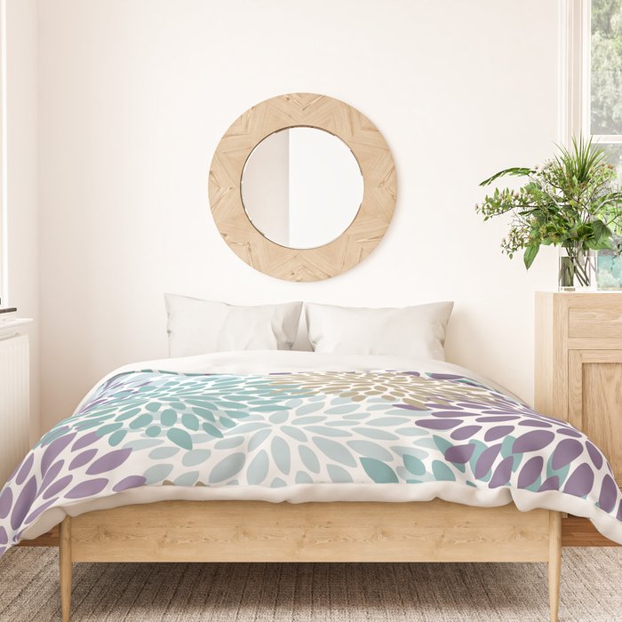 Floral Blooms, Purple, Teal, Gold Duvet Cover Gallery Image 3