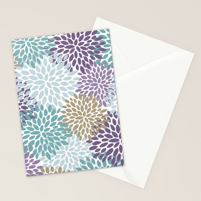 Floral Blooms, Purple, Teal, Gold Stationery Card Gallery Image 2