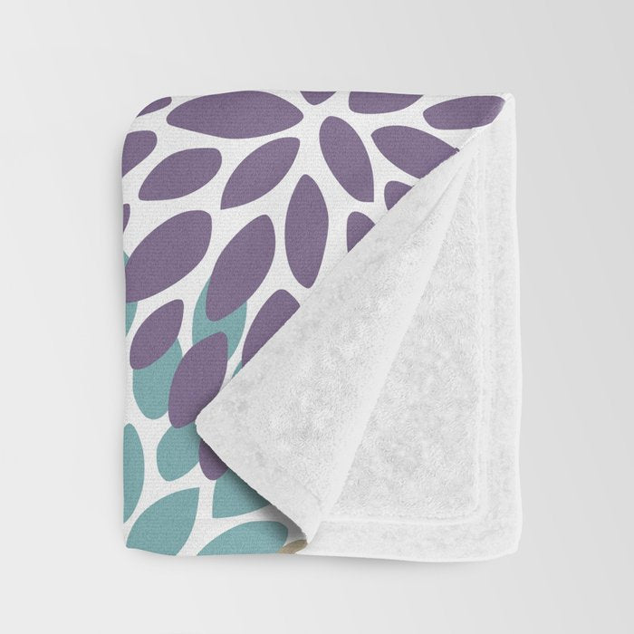 Floral Blooms, Purple, Teal, Gold Throw Blanket Gallery Image 3