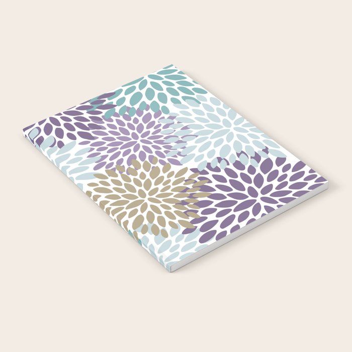 Floral Blooms, Purple, Teal, Gold Notebook Gallery Image 1