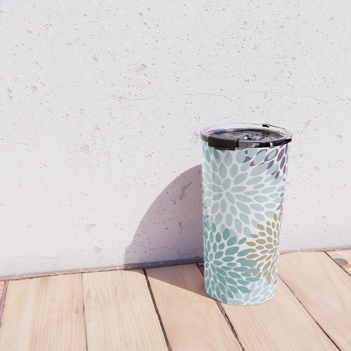 Floral Blooms, Purple, Teal, Gold Travel Mug Gallery Image 4