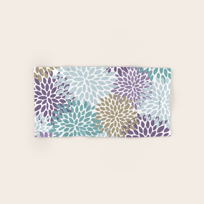 Floral Blooms, Purple, Teal, Gold Bath Towel Gallery Image 1