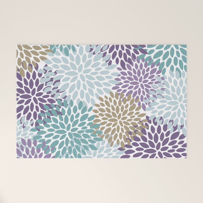 Floral Blooms, Purple, Teal, Gold Welcome Mat Gallery Image 1