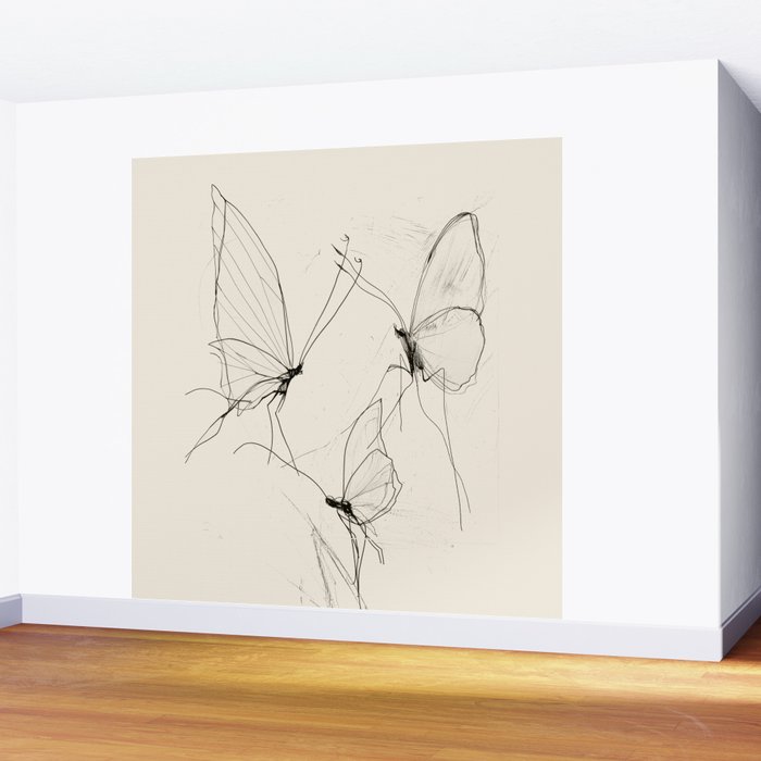 Minimal Butterfly Sketch Wall Mural Gallery Image 2