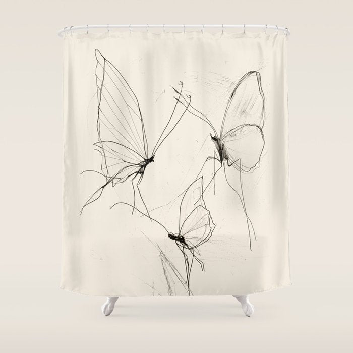 Minimal Butterfly Sketch Shower Curtain Gallery Image 1