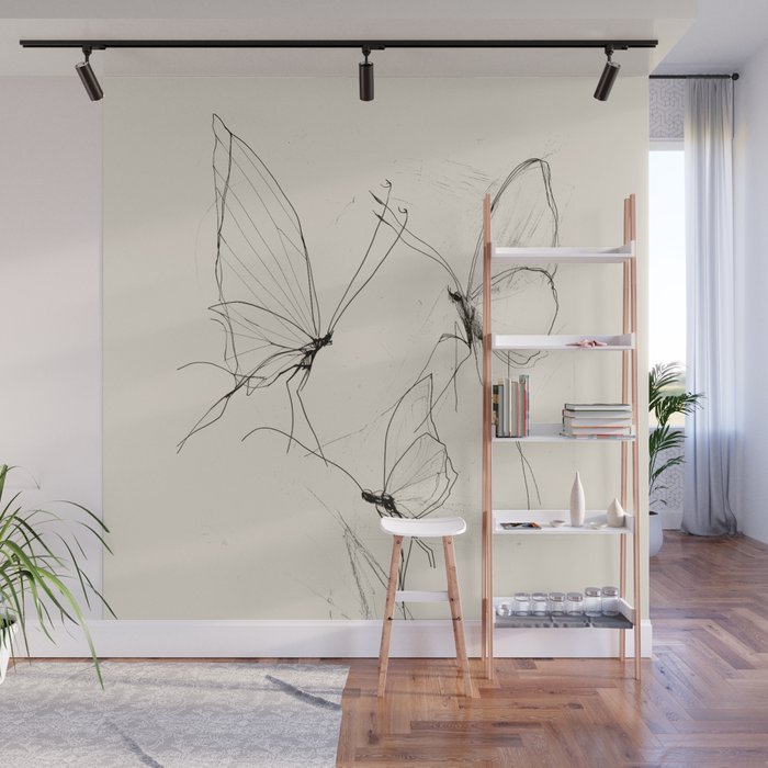 Minimal Butterfly Sketch Wall Mural Gallery Image 1