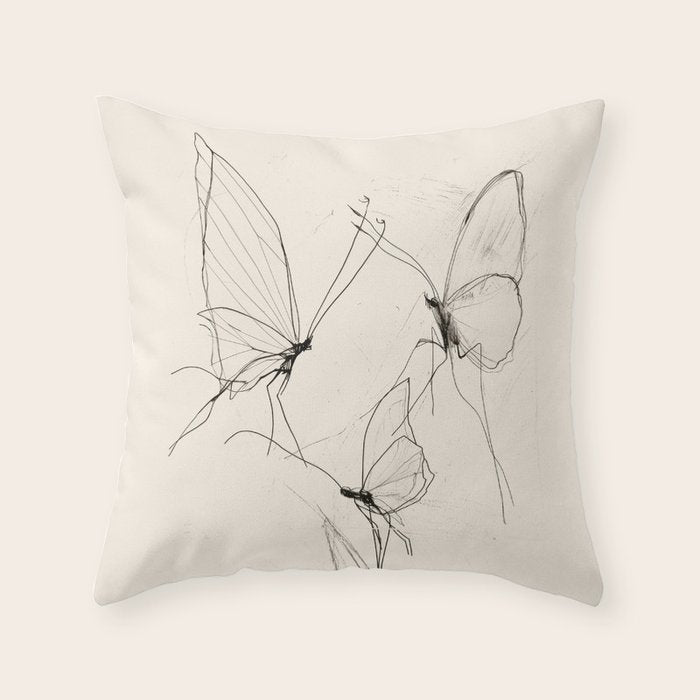 Minimal Butterfly Sketch Throw Pillow Gallery Image 1