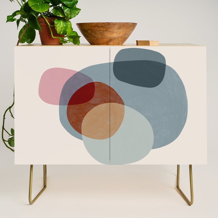 Abstract Shapes Gray Pink Rust Credenza Gallery Image 1