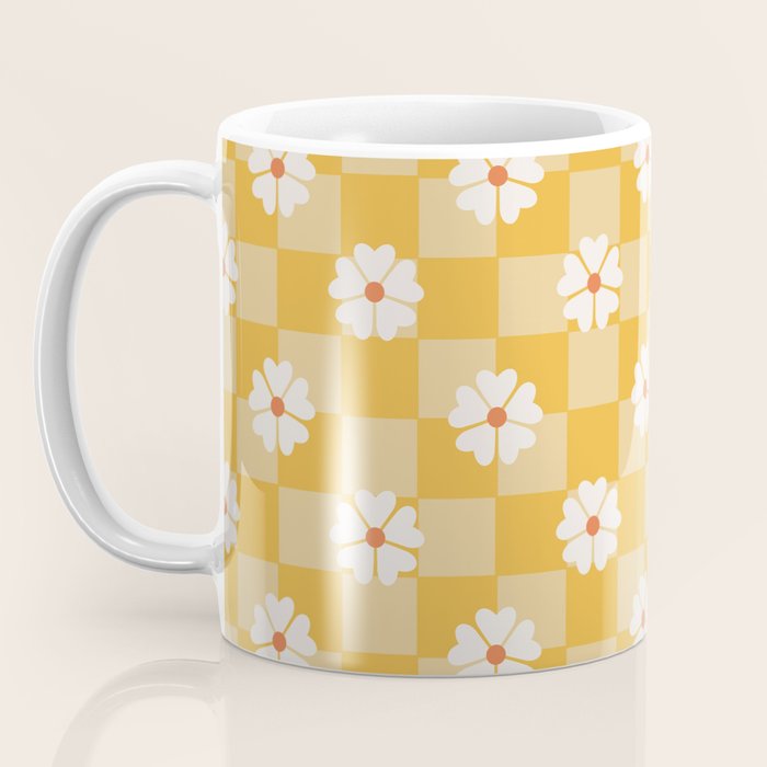 Daisies On Yellow Checkerboard Coffee Mug Gallery Image 3