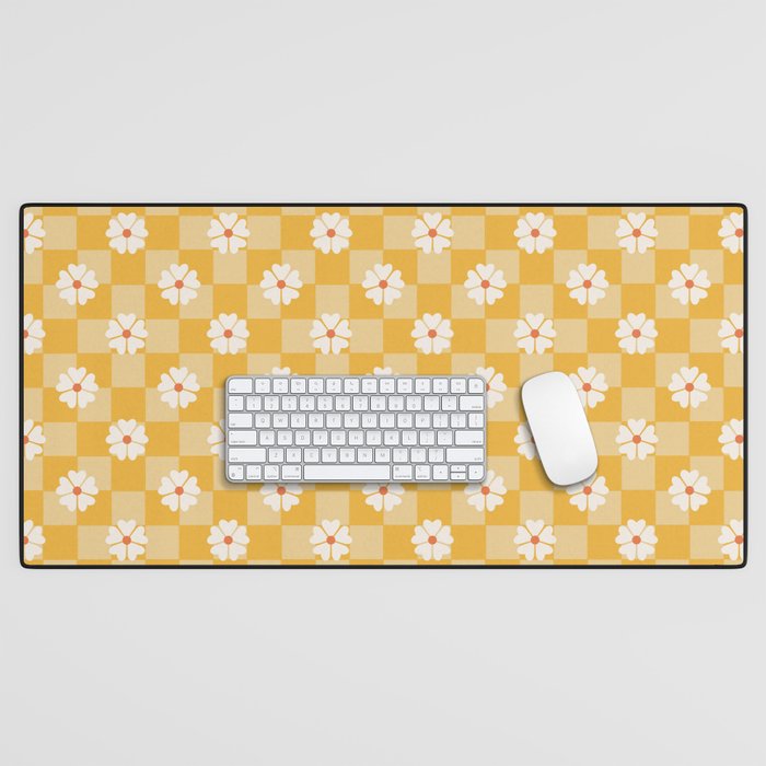 Daisies On Yellow Checkerboard Desk Mat Gallery Image 1