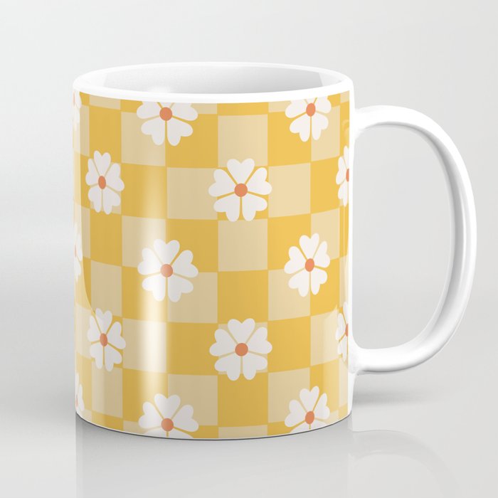Daisies On Yellow Checkerboard Coffee Mug Gallery Image 1
