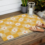 Daisies On Yellow Checkerboard Outdoor Rug Gallery Image 2