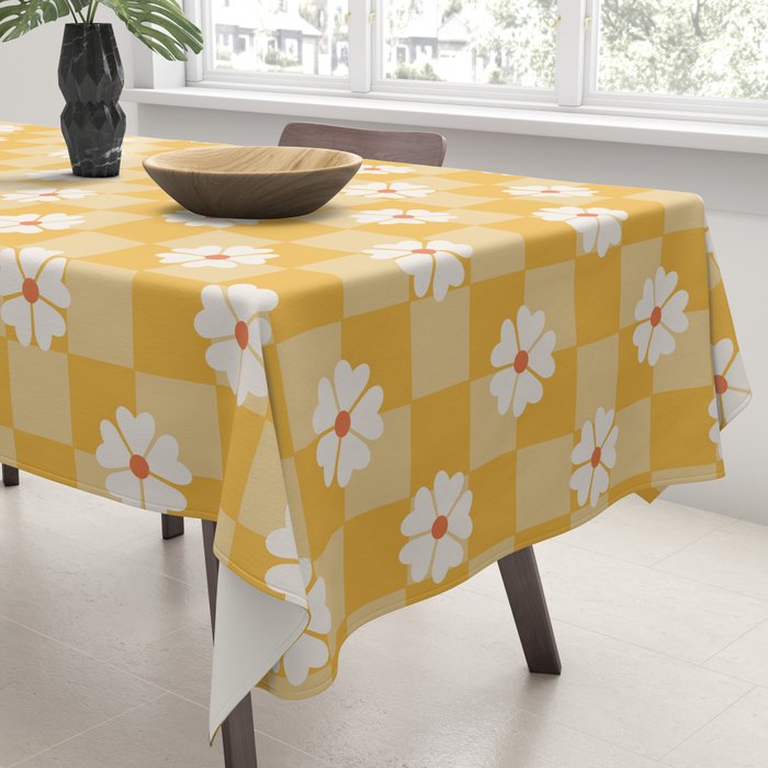 Daisies On Yellow Checkerboard Tablecloth Gallery Image 3