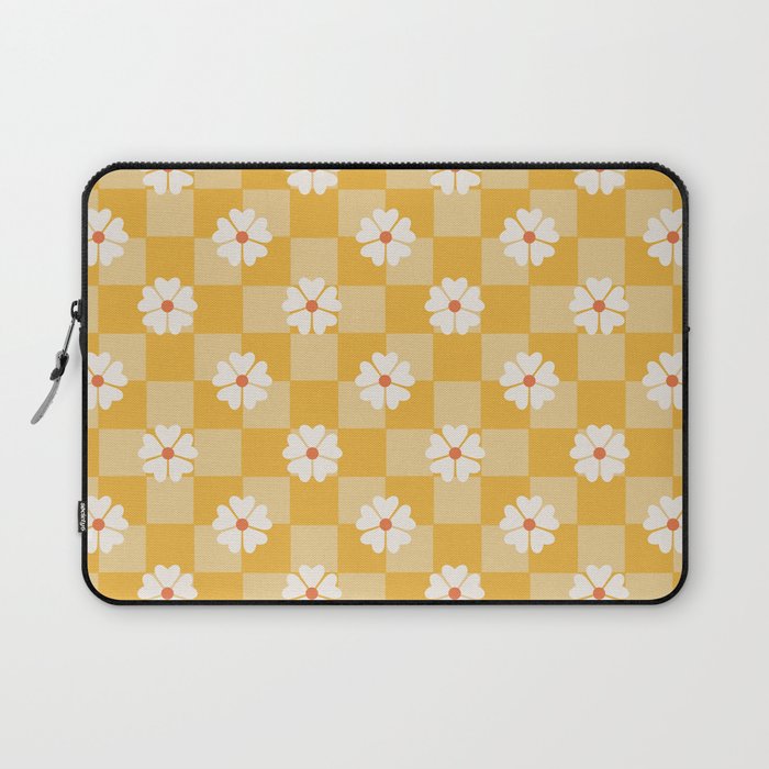 Daisies On Yellow Checkerboard Laptop Sleeve Gallery Image 1