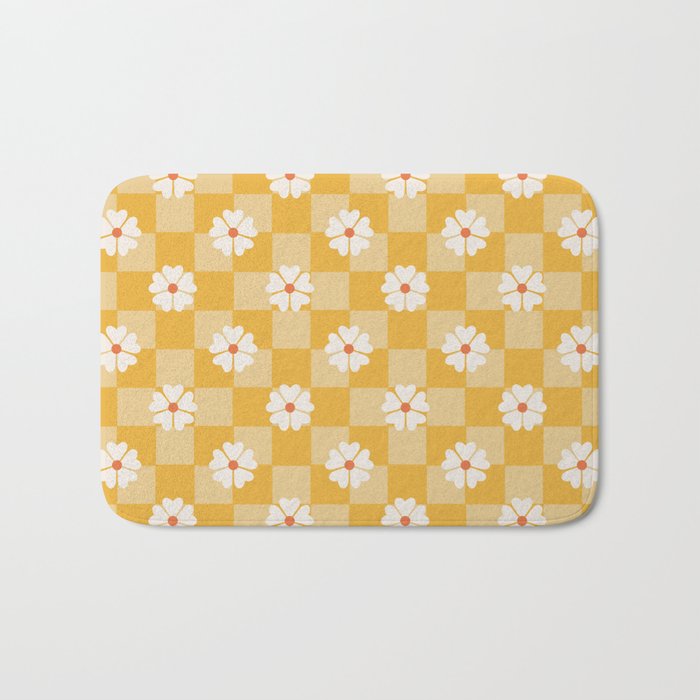Daisies On Yellow Checkerboard Bath Mat Gallery Image 1