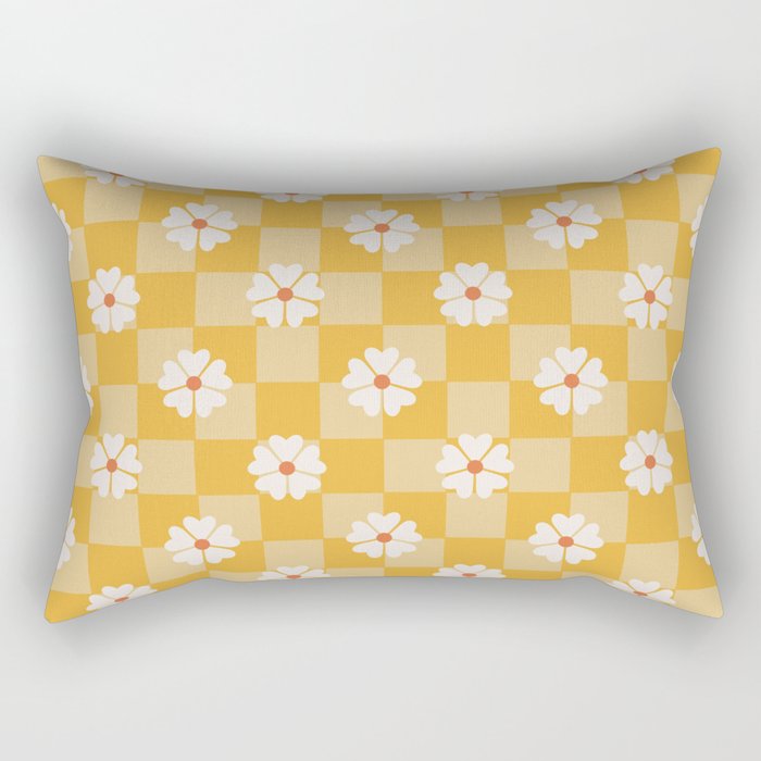Daisies On Yellow Checkerboard Rectangular Pillow Gallery Image 2