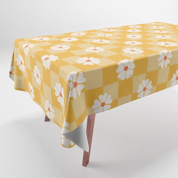 Daisies On Yellow Checkerboard Tablecloth Gallery Image 1