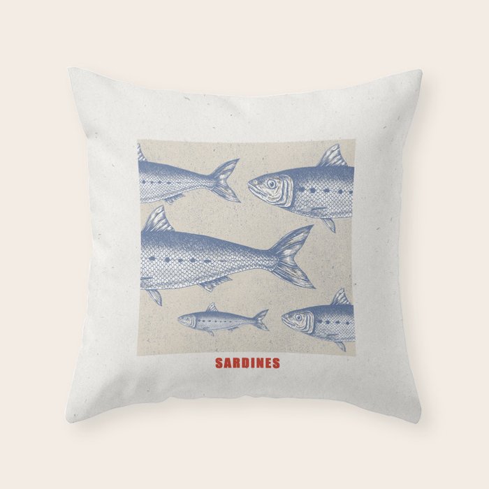 Retro Sardines Throw Pillow Gallery Image 1