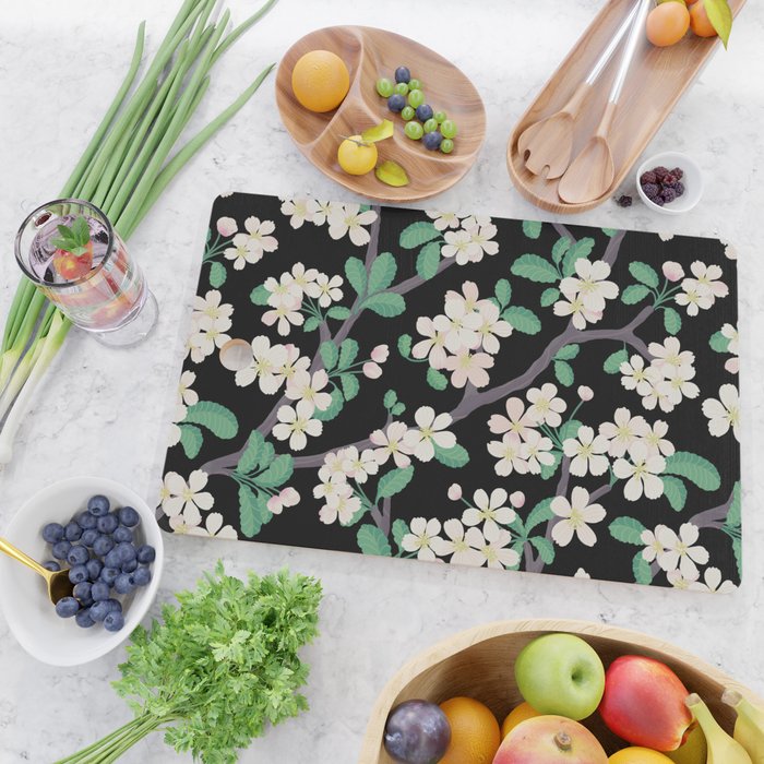 Apple Blossom Pattern on Black Cutting Board Gallery Image 2