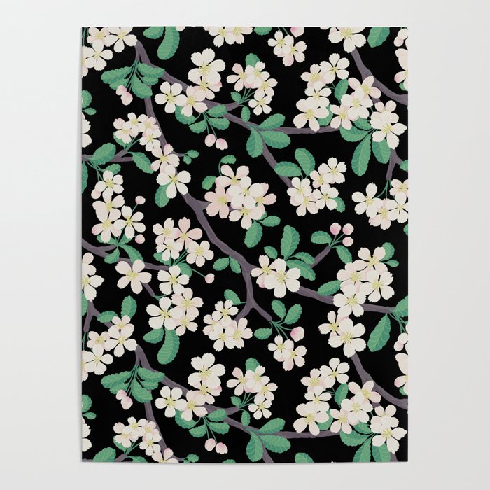 Apple Blossom Pattern on Black Poster Gallery Image 1