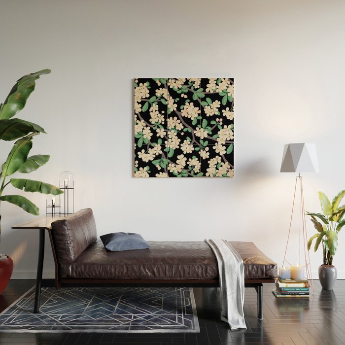 Apple Blossom Pattern on Black Wood Wall Art Gallery Image 2