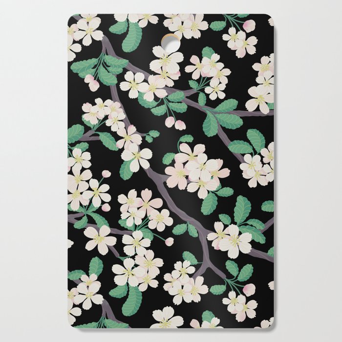 Apple Blossom Pattern on Black Cutting Board Gallery Image 1