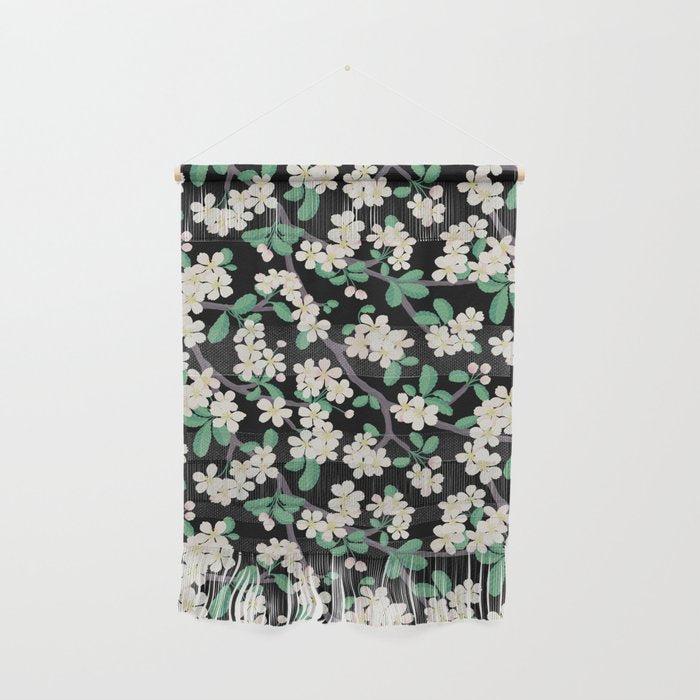 Apple Blossom Pattern on Black Wall Hanging Gallery Image 1