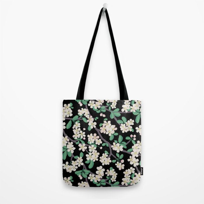 Apple Blossom Pattern on Black Tote Bag Gallery Image 2