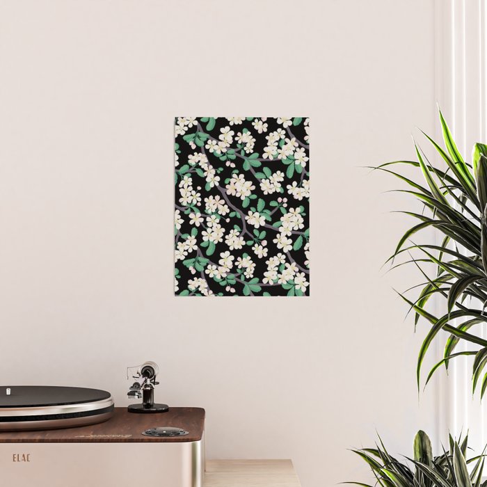 Apple Blossom Pattern on Black Poster Gallery Image 2
