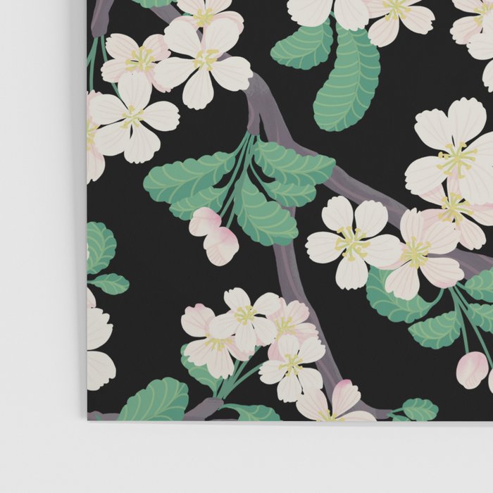 Apple Blossom Pattern on Black Poster Gallery Image 3