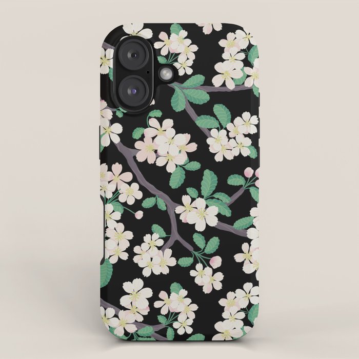 Apple Blossom Pattern on Black iPhone Case Gallery Image 1