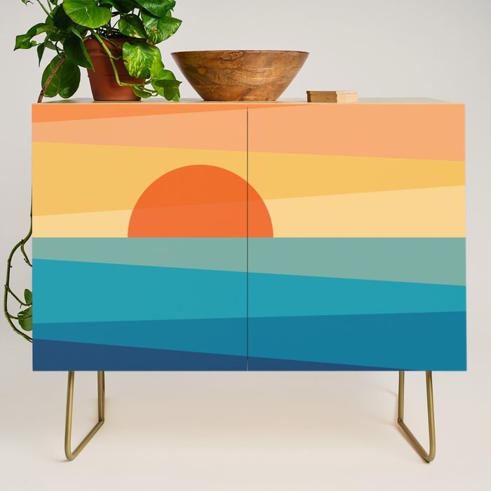 Abstract geometric sunrise Credenza Gallery Image 1