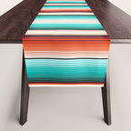 Navajo White, Turquoise and Burnt Orange Southwest Serape Blanket Stripes Table Runner Gallery Image 1