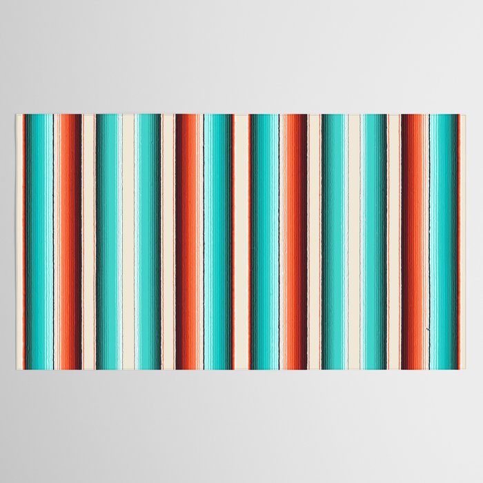 Navajo White, Turquoise and Burnt Orange Southwest Serape Blanket Stripes Tablecloth Gallery Image 2