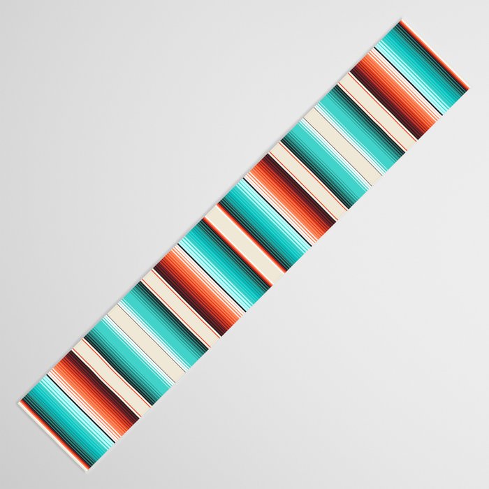 Navajo White, Turquoise and Burnt Orange Southwest Serape Blanket Stripes Table Runner Gallery Image 3