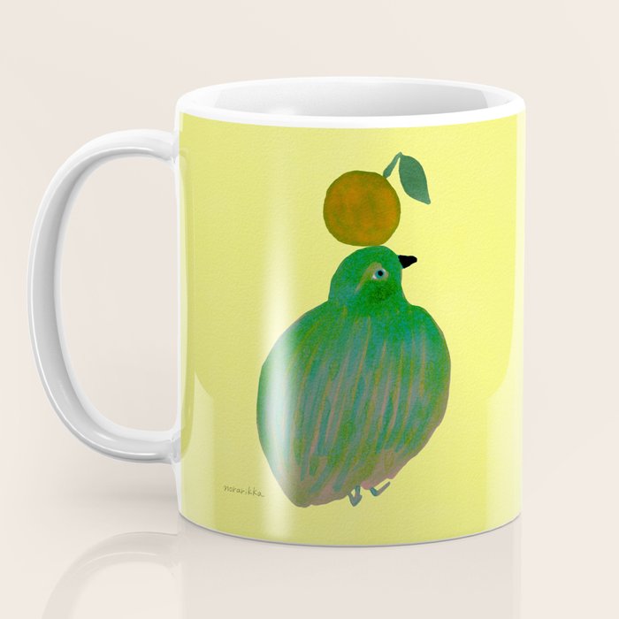 Fat Round Bird and Orange - Green and Yellow Coffee Mug Gallery Image 3