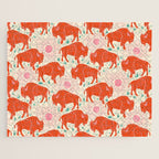 Bison - tomato red, pink, and teal, on cream Jigsaw Puzzle Gallery Image 1