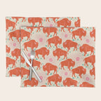 Bison - tomato red, pink, and teal, on cream Placemat Gallery Image 1
