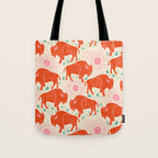 Bison - tomato red, pink, and teal, on cream Tote Bag Gallery Image 1