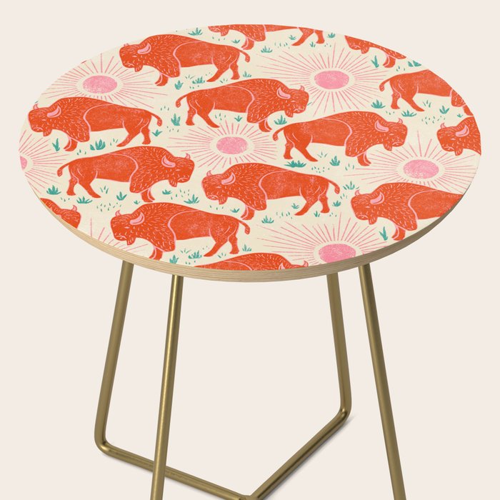 Bison - tomato red, pink, and teal, on cream Side Table Gallery Image 2