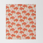 Bison - tomato red, pink, and teal, on cream Throw Blanket Gallery Image 2