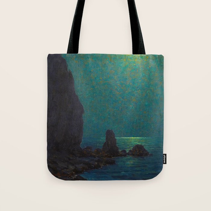 Granville Redmond Catalina Island Coast Under a Moonlit Sky Oil Painting Vintage American Art Tote Bag Gallery Image 1