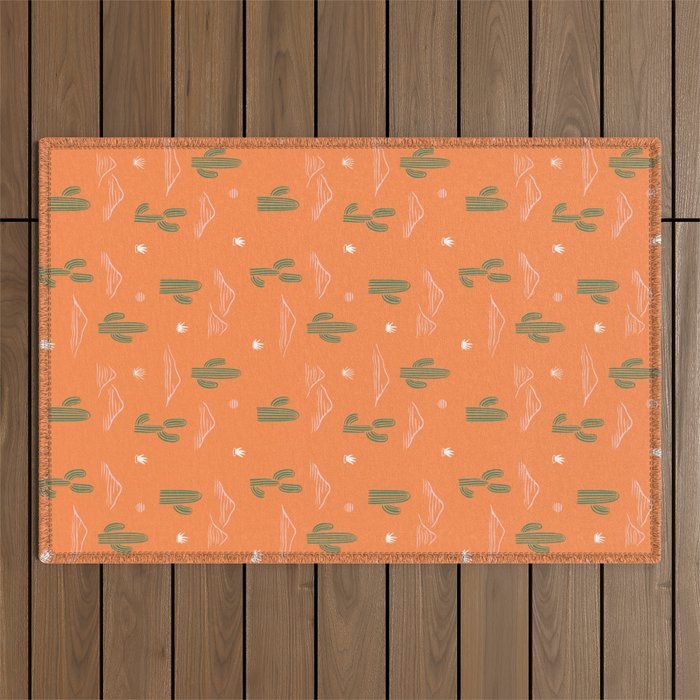 Retro cactus plant art pattern Outdoor Rug Gallery Image 1