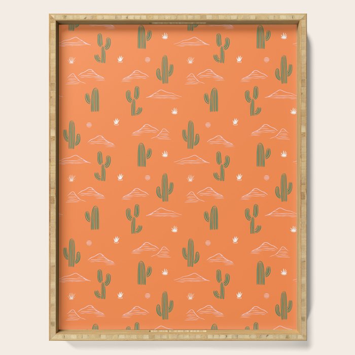 Retro cactus plant art pattern Serving Tray Gallery Image 1